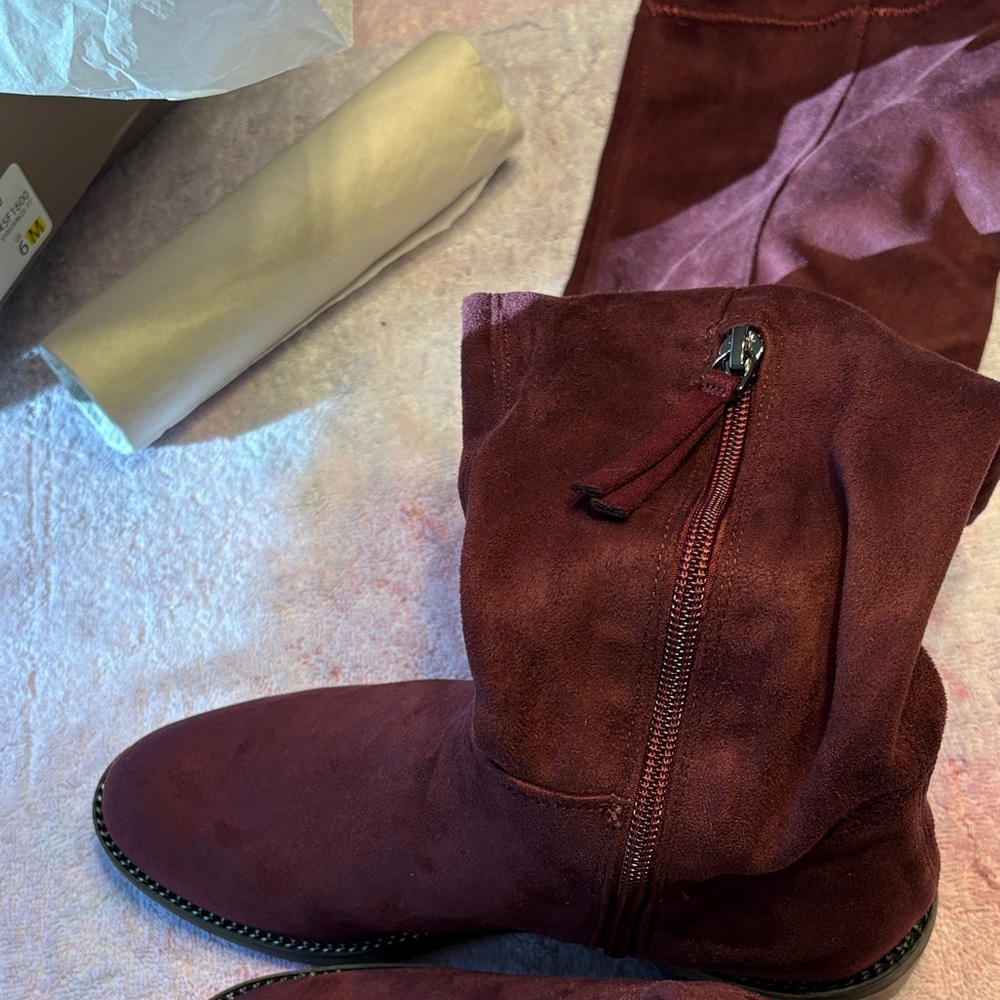 Franco Sarto Dark Burgundy Knee High Suede Boots - Picture 5 of 8